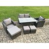Fimous Rattan Outdoor Garden Furniture Set Rectangular Dining Table and Chair Sofa Set With 3 Footstools Dark Grey Mixed