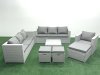 Fimous Wicker PE Rattan Sofa Garden Furniture Set with Armchair Square Coffee Table 3 Footstools Light Grey Mixed