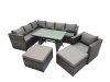Fimous 9-seater Outdoor PE Rattan Sofa Set with Dining Table Patio Garden Furniture Sets with Chair 2 Big Stools Dark Grey Mixed
