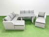 Fimous Rattan Garden Furniture Dining Set 9-seater Patio Rectangular Table Sofa Set with 2 Big Stools Light Grey
