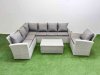 Fimous 7 Seater Garden Outdoor PE Rattan Furniture Set Rattan Garden Sofa Set with Big Footstool Light Grey Mixed