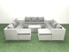 Fimous Rattan Garden Outdoor Furniture Set 11 Seater Garden Sofa Coffee Table Set with 2 Big Footstools Side Table Light Grey Mixed