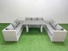 Fimous Patio Outdoor Garden Furniture Sets with Black Glass Top Dining Table 3 Seater Sofa Light Grey