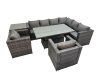 Fimous 8 Seater Rattan Height Adjustable Rising Lifting Table Corner Sofa Sets with 2 Chairs Side Table Dark Grey Mixed