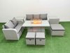 Fimous 8 Seater PE Rattan Wicker Garden Furniture Patio Conservatory Sofa Set with Firepit Dining Table 3 Seater Sofa Love Sofa 3 Stool 2 Side Table