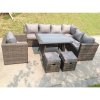 Fimous 9 Seater Grey Rattan Corner Sofa Set Dining Table Armchair Foot Rest Garden Furniture Outdoor