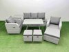 Fimous Reclining Chair 3 Seat Sofa Set Garden Furniture Set with Rectangular Dining Table Side Table 3 Footstools Light Grey