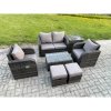 Fimous Wicker PE Rattan Outdoor Furniture Set Garden Love Sofa Coffee Table 2 Armchair Side Table 2 Small Footstools Dark Grey Mixed