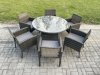 Fimous Wicker PE Outdoor Rattan Garden Furniture Arm Chair And Table Dining Sets 6 Seater Large Round Table Dark Grey Mixed