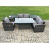 Fimous 5 Seater Rattan Furniture Garden Dining Set Outdoor Height Adjustable Rising lifting Table Love Sofa Chair With 2 Side Tables