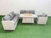 Fimous 7 Seater Poly Rattan Outdoor Garden Furniture Firepit Dining Table Sofa Set Patio 3 Seater Sofa Reclining Chair 3 Seater Sofa Light Grey