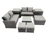 Fimous PE Rattan Garden Furniture Set Lounge Double Seat Sofa Coffee Table Set with 2 Side Tables 3 Stools Dark Grey Mixed