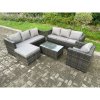 Fimous 8 Seater Rattan Garden Furniture Set Indoor Outdoor Patio Sofa Set with Oblong Coffee Table Armchair Big Footstool Dark Grey Mixed