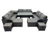 Fimous 13 Seater Garden Outdoor Rattan Furniture Set Rattan Sofa Oblong Dining Table with Side Table 4 Footstools Dark Grey