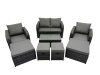 Fimous Outdoor Love Sofa Reclining Chair Coffee Table Set Garden Rattan Furniture Set 8 Seater with 4 Stools Dark Grey
