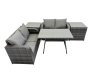 Fimous 4 Seater Garden Outdoor Rattan Furniture Set Rattan Sofa Oblong Dining Table with 2 Side Table Dark Grey
