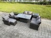 Fimous Rattan Garden Furniture Sets 8 Seater Patio Outdoor Rising Lifting Table Sofa Set with Double Seat Sofa Side Table 2 Small Footstools Dark Grey Mixed