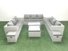 Fimous Rattan Garden Outdoor Furniture Set 12 Seater Garden Sofa Coffee Table Set with 3 Footstools Light Grey Mixed