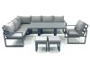 Fimous Aluminum Outdoor Garden Furniture Set Corner Sofa Chair 2 Small Footstool Adjustable Rising Lifting Dining Table Sets Dark Grey