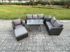 Fimous 7 Seater Outdoor Rattan Garden Furniture Set Patio Lounge Sofa Set with Dining Table Big Footstool Side Table Dark Grey Mixed