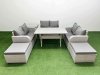 Fimous 8 Seater PE Wicker Rattan Furniture Sofa Sets with Rectangular Dining Table 2 Seater Love Sofa 2 Big Footstool Side Table Light Grey