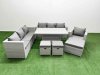 Fimous 6 PCs Rising Dining Table Set Rattan Furniture Set with 3 Seater Sofa Chair 3 Footstools Light Grey