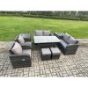 Fimous Outdoor Rattan Garden Furniture 9 piece Grey Patio Furniture Set 8 Seater Lounge Sofa Set with Rectangular Table Reclining Chairs 2 Stools 2 Side Tables
