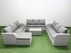 Fimous PE Rattan Lounge Sofa Set 10 Seater Outdoor Garden Furniture Set with Rectangular Coffee Table 3 Seater Sofa Big Footstool Side Table Light Grey