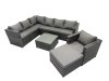 Fimous Rattan Garden Furniture Patio Furniture Sets with Corner Sofa Chair Square Coffee Table Big Footstool Dark Grey Mixed