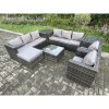 Fimous Rattan Garden Furniture Sofa Set with 2 Armchairs Square Coffee Table Side Table Big Footstool Indoor Side Table 9 Seater Outdoor Rattan Set Dark Grey Mixed