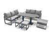 Fimous 9 Seater Aluminium Outdoor Garden Furniture Set with Adjustable Rising Lifting Dining Table 3 Seater Sofa 3 Footstools Dark Grey