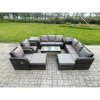 Fimous 10 Seater Wicker PE Rattan Sofa Set Outdoor Patio Garden Furniture Set with Reclining Chairs Coffee Table 2 Side Tables 2 Big Footstool Dark Grey Mixed