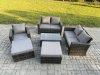 Fimous Outdoor Rattan Garden Furniture Set 7 Seater Patio Lounge Sofa Set with Coffee Table 2 Big Footstool Dark Grey Mixed