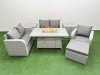 Fimous High Back Poly Rattan Garden Furniture Set with Reclining Chair Loveseat Sofa Firepit Dining Table Indoor Outdoor Patio Set Big Stool 2 Side Table Light Grey