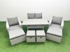 Fimous PE Rattan Lounge Sofa Set 8 Seater Outdoor Garden Furniture Set with Dining Table Love Sofa 2 Big Footstools 2 Side Tables Light Grey