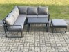 Fimous Aluminium Outdoor Garden Furniture Set Lounge Sofa Oblong Coffee Table Sets with Big Footstool Indoor Conservatory Set Dark Grey