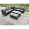 Fimous Outdoor Rattan Garden Furniture Lounge Sofa Set With Oblong Rectagular Coffee Table 2 Stools