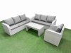 Fimous 7 Seater Poly Rattan Outdoor Garden Furniture Oblong Coffee Table Sofa Set Patio 3 Seater Sofa Reclining Chair 3 Seater Sofa Light Grey