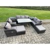 Fimous 9 Seater Garden Rattan Furniture Dining Table Sofa Set Indoor Outdoor with 2 Reclining Chairs 2 Side Tables 2 Big Footstool Dark Grey Mixed