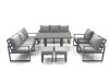 Fimous Garden Sofa Set Aluminium Furniture Rising Dining Tabe Set with 2 Chair 2 Small Footstools Dark Grey