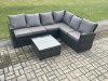 Fimous 6 Seater Wicker PE Outdoor Garden Furniture Set High Back Rattan Corner Sofa Set with Square Coffee Table