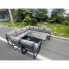 Fimous Aluminum Outdoor Garden Furniture Corner Sofa 2 PC Chairs Gas Fire Pit Dining Table Sets Gas Heater Burner Dark Grey 9 Seater
