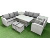 Fimous 9 Seater Poly Rattan Outdoor Garden Furniture Adjustable Lifting Dining or Coffee Table Sofa Set Patio 3 Seater Sofa Reclining Chair 3 Seater Sofa Stools 2 Side Table Light Grey