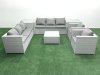 Fimous Outdoor Rattan Sofa Garden Furniture Set with 2 Armchairs Square Coffee Table 2 Side Tables Light Grey Mixed