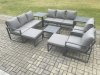 Fimous Aluminium Patio Outdoor Garden Furniture Lounge Sofa Set with Square Coffee Table 2 Chairs 2 Side Tables 2 Big Footstool Dark Grey