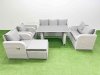 Fimous 8 Seater Garden Furniture Set PE Ratten Garden Sofa Set with Rectangular Dining Table Big Stool Side Table Light Grey