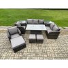 Fimous Wicker PE Rattan Outdoor Garden Furniture Sets Height Adjustable Rising lifting Dining Table Reclining Chair Sofa Set with 2 Side Tables 3 Footstools Dark Grey Mixed