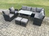Fimous High Back Outdoor Garden Furniture Set Rattan Corner Sofa Dining Table Set With Armchairs 2 Small Footstools 10 Seater Dark Grey Mixed