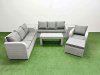 Fimous 8 Seater Poly Rattan Outdoor Garden Furniture Oblong Coffee Table Sofa Set Patio 3 Seater Sofa Reclining Chair 3 Seater Sofa Big Footstool 2 Side Table Light Grey