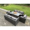 Fimous 8 Seater Rattan Garden Furniture Sofa Set Outdoor Patio Gas Fire Pit Dining Table Gas Heater Burner With 2 Armchairs Dark Grey Mixed
